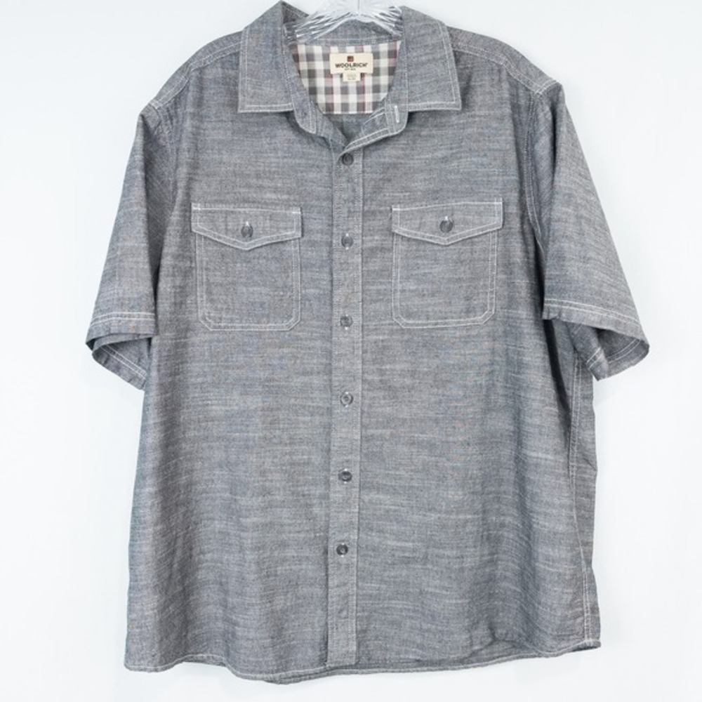 Woolrich Atlas Short Sleeve Cotton Button Front Shirt Mens XL Gray Flap Pockets